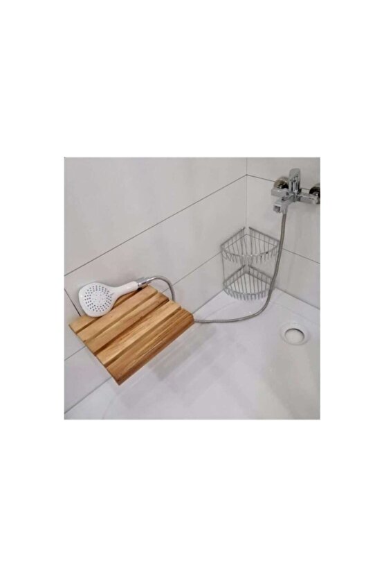 Meşe Rengi Ahşap Katlanır Duvara Monte Duş Taburesi Meşe 32x37,5