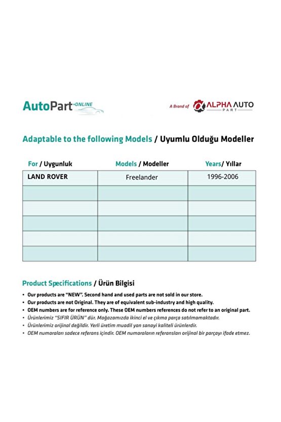 Land Rover Freelander Coupe için Ön Sol Cam Kriko Plastiği