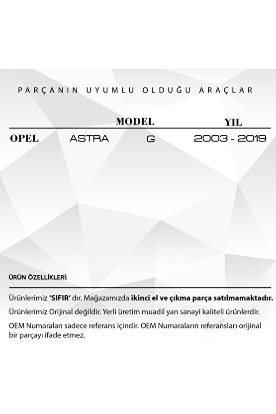 Opel Astra G Için El Fren Körüğü