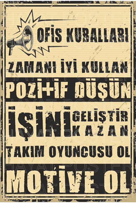 Ofis Işyeri Kuralları Tablosu Retro Vintage Ahşap Poster