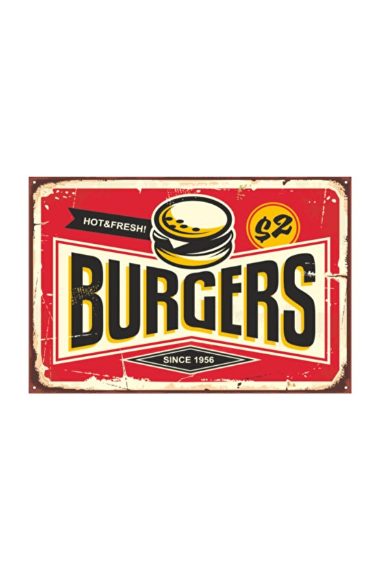 Hamburger Retro Vintage Ahşap Poster