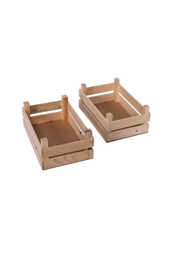 2 Adet Tamamen Doğal Ahşap Dekoratif Kasa 27x18x11,5 Cm Klasik