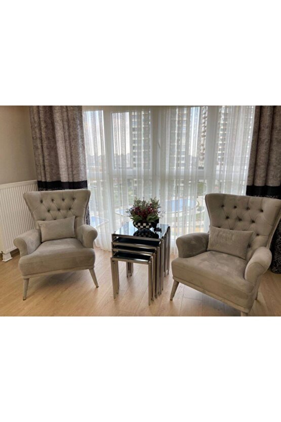 Piyano Kare Sehpa 3lü Gümüş