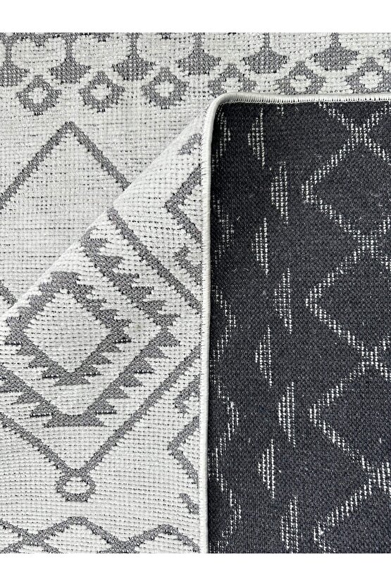 Modern İskandinav Desenli Yıkanabilir Kaymaz Dokuma Taban Şönil Halı Açık Gri