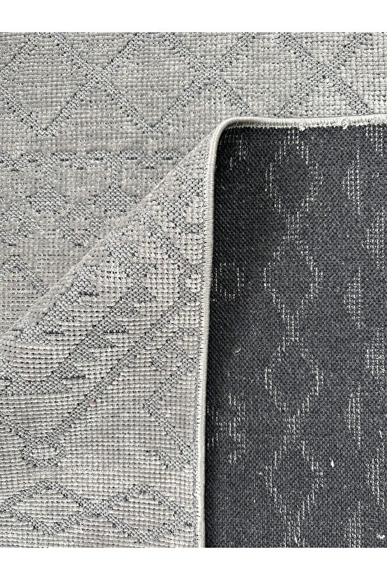 Modern İskandinav Desenli Yıkanabilir Kaymaz Dokuma Taban Şönil Halı Kapalı Gri