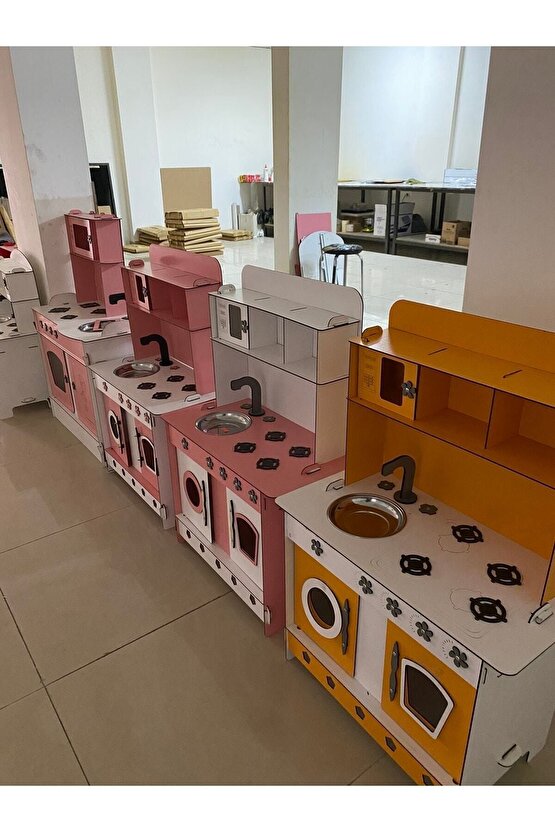 Montessori Eğitici Ahşap Oyuncak Mutfak Dolabı Pembe 3mm 84x60