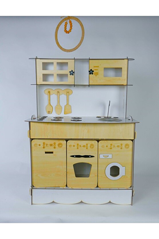 3 Kapaklı Ahşap Oyuncak Mutfak