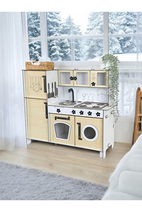 Ahşap Oyuncak Mutfak Buzdolaplı, Mutfak Seti Oyuncak, Oyuncak Mutfak