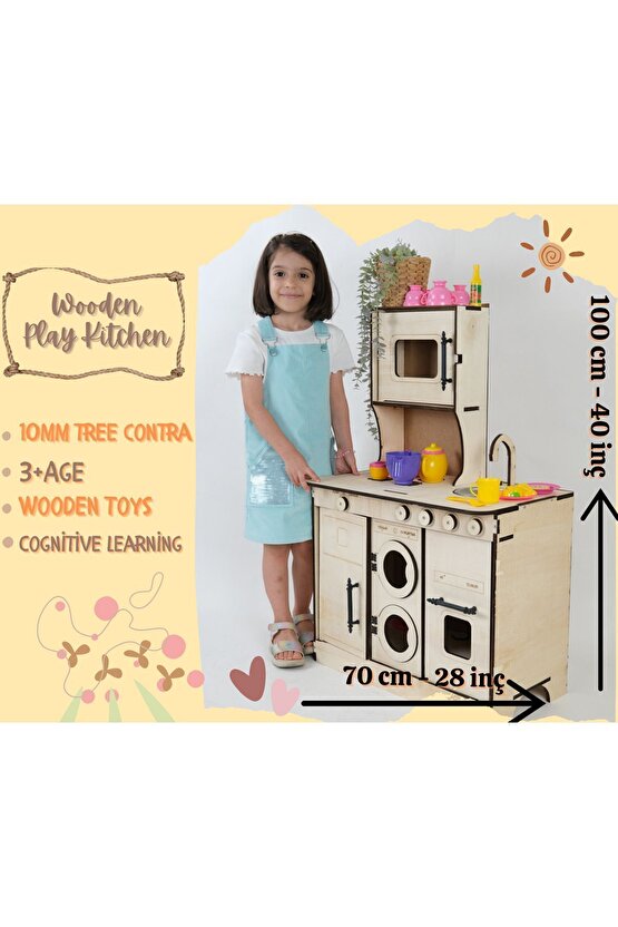Oyuncak Mutfak, 10mm Kontra Ağaç, Mutfak Seti Oyuncak, Ahşap Oyuncak Mutfak,