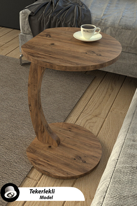 Tekerlekli C Yan Sehpa | Koltuk ve Yatak Yanı Laptop Masası | Taşınabilir Pratik Servis Sehpa Modeli