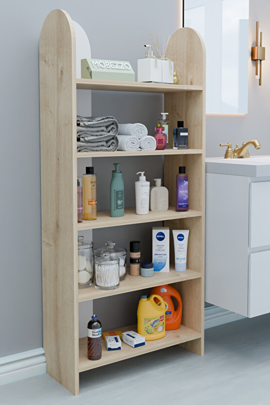 5 Raflı Modern Banyo Düzenleyici Raf Ünitesi Çok Amaçlı Depolama Rafı Havluluk Şampuanlık Dolap