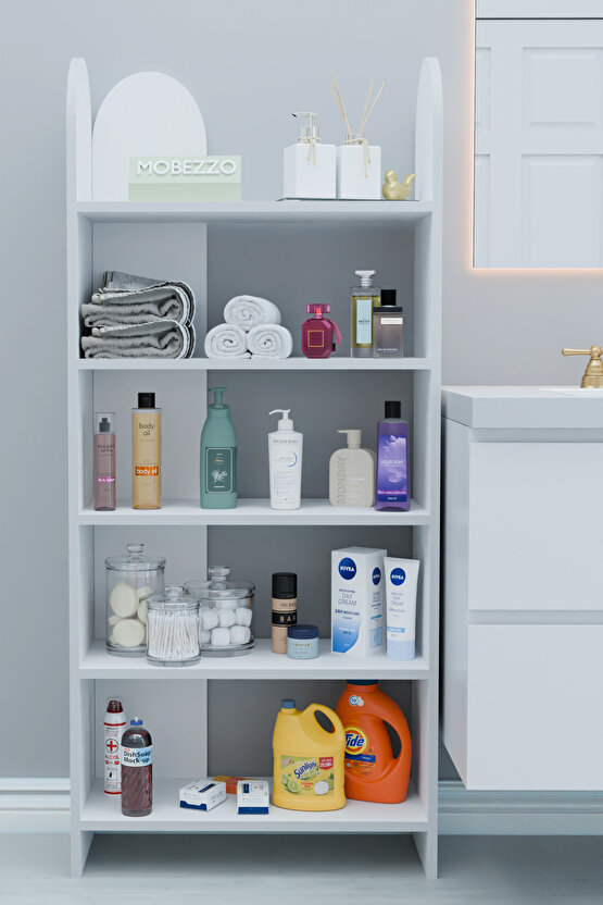 5 Raflı Modern Banyo Düzenleyici Raf Ünitesi Çok Amaçlı Depolama Rafı Havluluk Şampuanlık Dolap