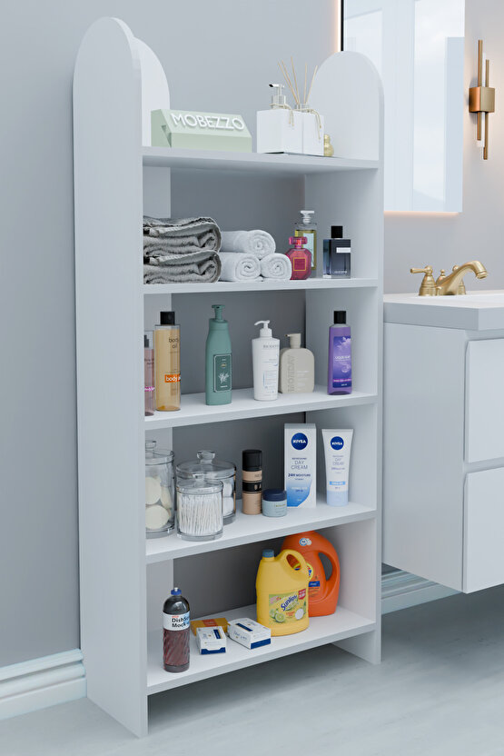 5 Raflı Modern Banyo Düzenleyici Raf Ünitesi Çok Amaçlı Depolama Rafı Havluluk Şampuanlık Dolap