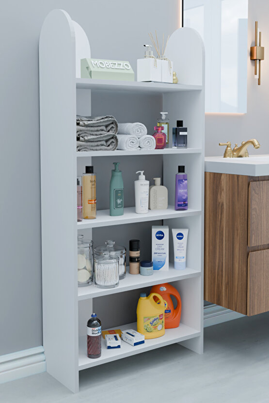 5 Raflı Modern Banyo Düzenleyici Raf Ünitesi Çok Amaçlı Depolama Rafı Havluluk Şampuanlık Dolap