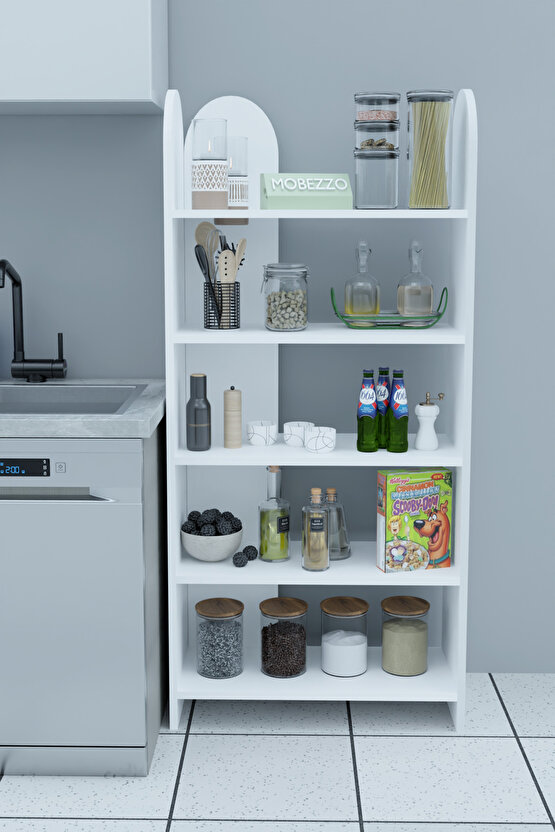 5 Raflı Modern Mutfak Rafı Gıda Saklama Düzenleyici Çok Amaçlı Raf Ünitesi Kiler Dolabı Organizer