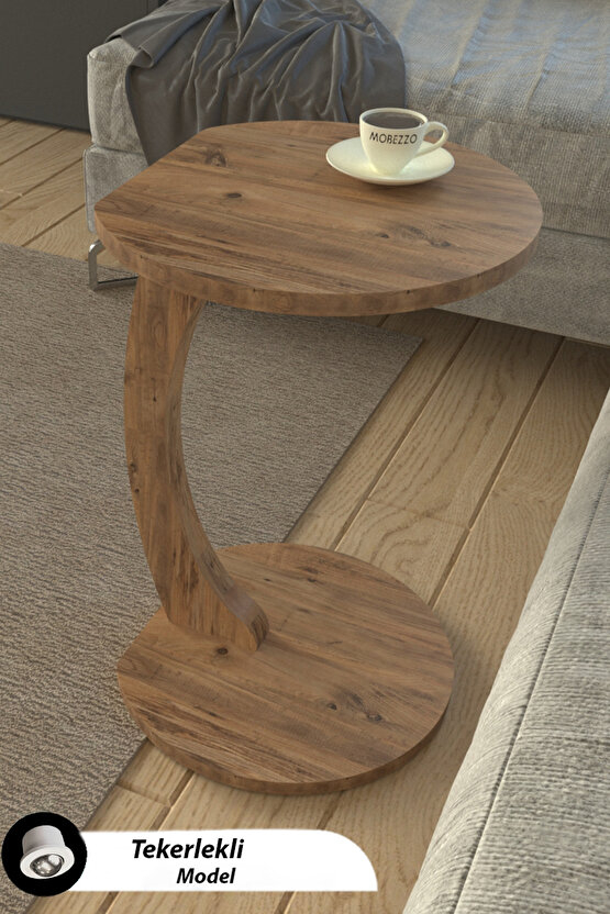 Tekerlekli C Yan Sehpa | Koltuk ve Yatak Yanı Laptop Masası | Taşınabilir Pratik Servis Sehpa Modeli