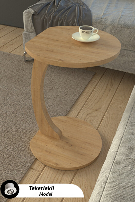 Tekerlekli C Yan Sehpa | Koltuk ve Yatak Yanı Laptop Masası | Taşınabilir Pratik Servis Sehpa Modeli