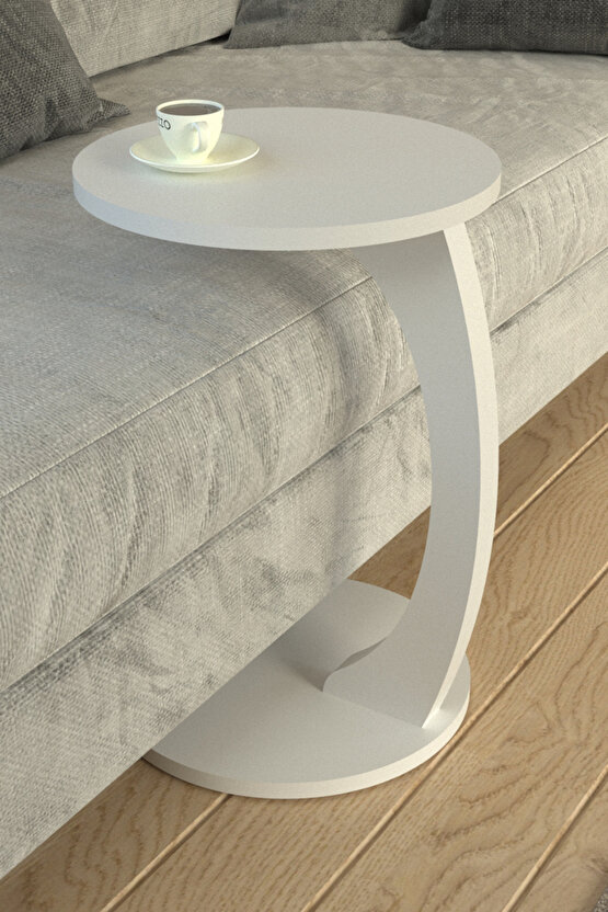 Tekerlekli Yuvarlak C Sehpa Koltuk Yanı Laptop Masası Modern Zigon Yan Sehpa Salon Ofis