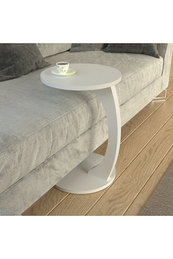 Tekerlekli Yuvarlak C Sehpa Koltuk Yanı Laptop Masası Modern Zigon Yan Sehpa Salon Ofis