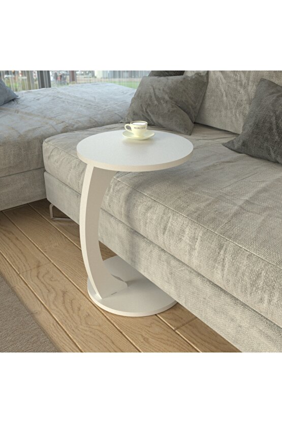 Tekerlekli Yuvarlak C Sehpa Koltuk Yanı Laptop Masası Modern Zigon Yan Sehpa Salon Ofis