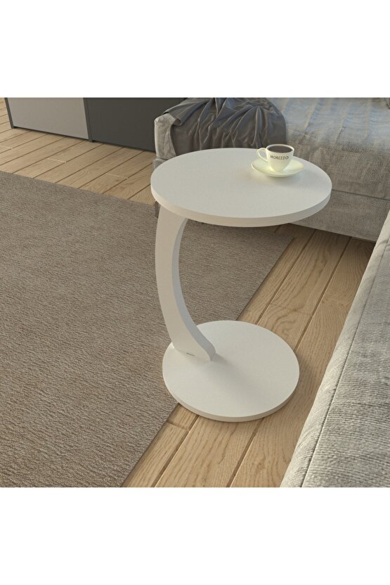 Tekerlekli Yuvarlak C Sehpa Koltuk Yanı Laptop Masası Modern Zigon Yan Sehpa Salon Ofis