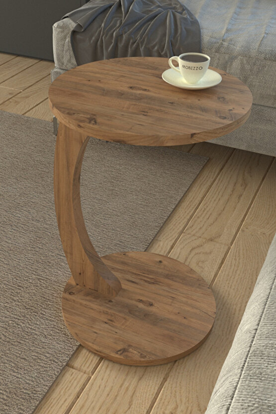 Tekerlekli Yuvarlak C Sehpa Koltuk Yanı Laptop Masası Modern Zigon Yan Sehpa Salon Ofis