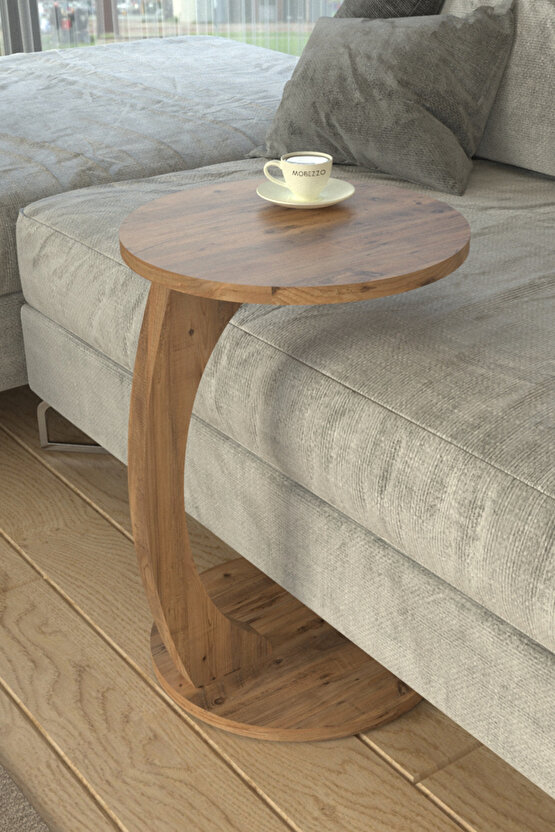 Tekerlekli Yuvarlak C Sehpa Koltuk Yanı Laptop Masası Modern Zigon Yan Sehpa Salon Ofis