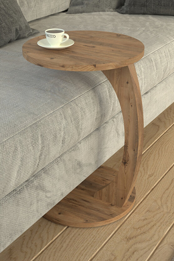 Tekerlekli Yuvarlak C Sehpa Koltuk Yanı Laptop Masası Modern Zigon Yan Sehpa Salon Ofis