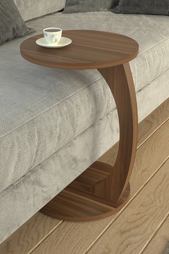 Tekerlekli Yuvarlak C Sehpa Koltuk Yanı Laptop Masası Modern Zigon Yan Sehpa Salon Ofis