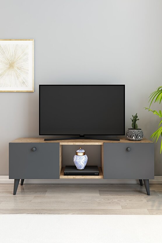 Lotus Tv Ünitesi 120 cm 2 Kapaklı Eko Tv Sehpası Atlantik Çam