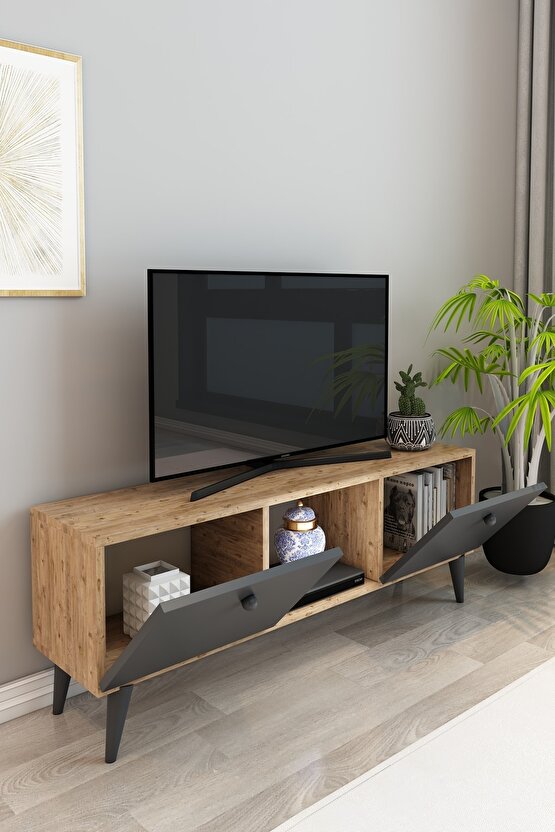 Lotus Tv Ünitesi 120 cm 2 Kapaklı Eko Tv Sehpası Atlantik Çam