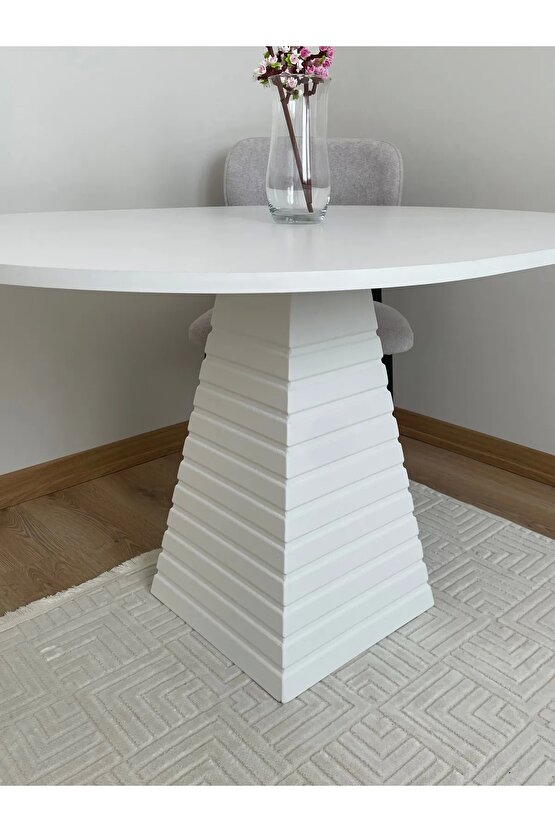 120x90 Cm Oval Beyaz Eksen Ahşap Yemek Masası - Fungi Serisi - Mutfak, Balkon, Kafe Masası