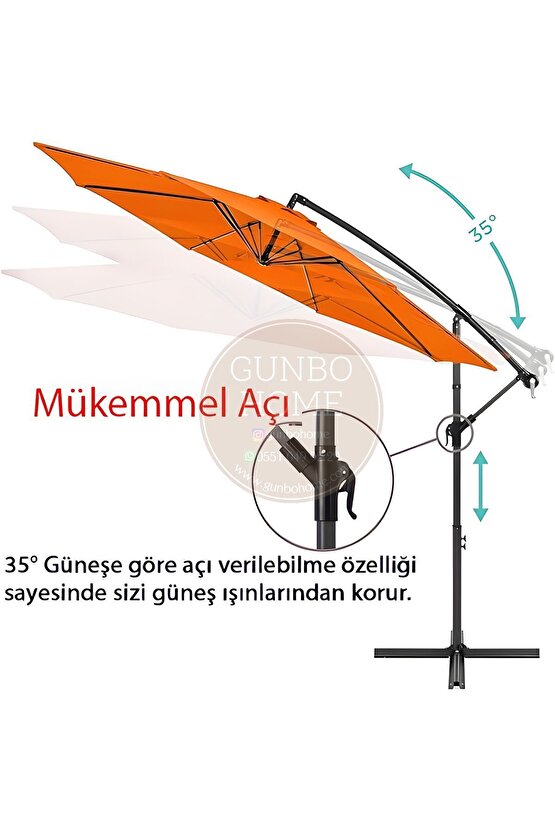 3 Mt 8 Kaburga Full Demir 21 Kg TURUNCU Bahçe Şemsiyesi Full Set Havuz Şemsiyesi Büyük Şemsiye