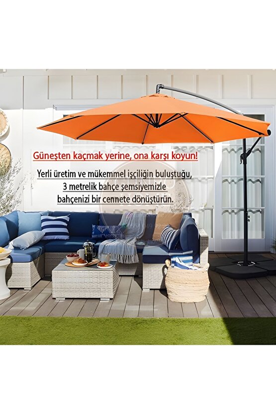 3 Mt 8 Kaburga Full Demir 21 Kg TURUNCU Bahçe Şemsiyesi Full Set Havuz Şemsiyesi Büyük Şemsiye