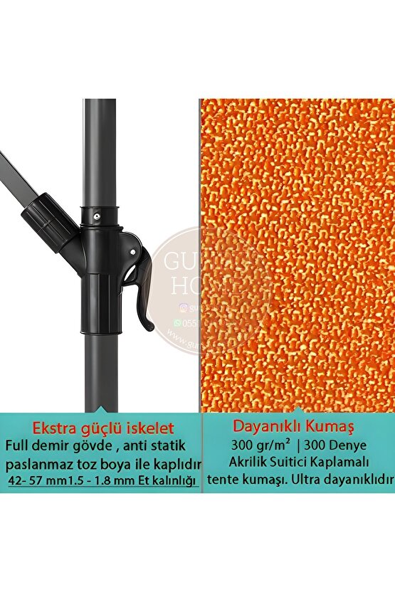 3 Mt 8 Kaburga Full Demir 21 Kg TURUNCU Bahçe Şemsiyesi Full Set Havuz Şemsiyesi Büyük Şemsiye