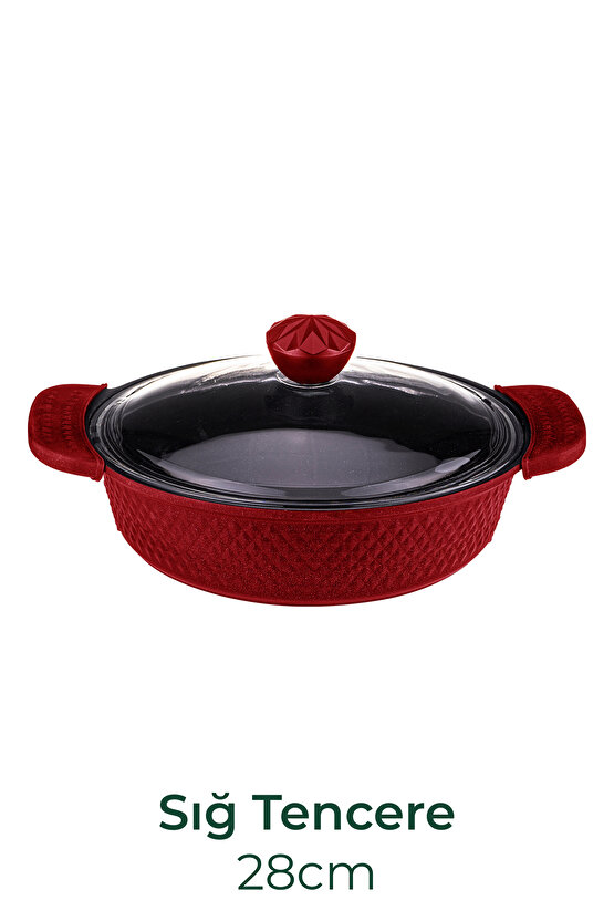 Giza - 8 Parça Granit Tencere Seti Kırmızı