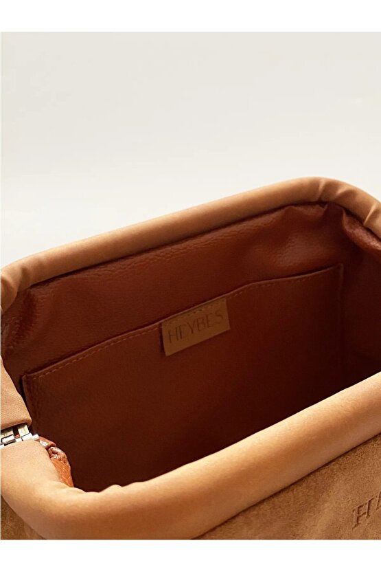 Heybes Kadın Taba Kahve Süet Clutch El Çantası