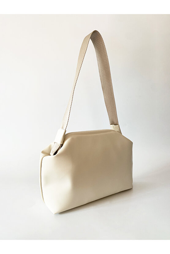 Kadın Krem Suni Deri Çıkarılabilir Saplı Omuz ve El Çantası