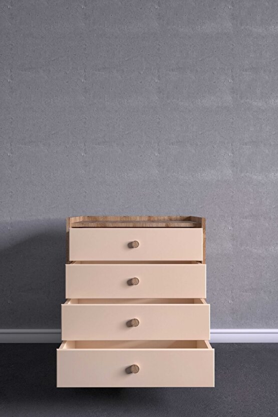 İda 4 Çekmeceli Şifonyer Meşe-Vizon Bej