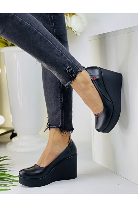 %100 HAKİKİ DERİ  Dolgu topuk