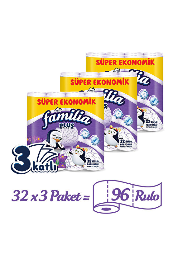 Plus Parfümlü Tuvalet Kağıdı 96 Rulo (32 Rulo x 3 Paket)