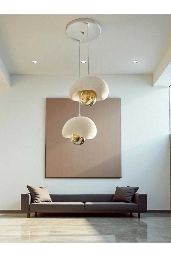 Beyaz Modern Dekoratif BOHEM ve RUSTİK 2li Beton Görünüm Sarkıt Avize (Rustik Ampul Hediyedir)