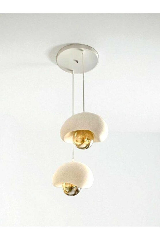 Beyaz Modern Dekoratif BOHEM ve RUSTİK 2li Beton Görünüm Sarkıt Avize (Rustik Ampul Hediyedir)