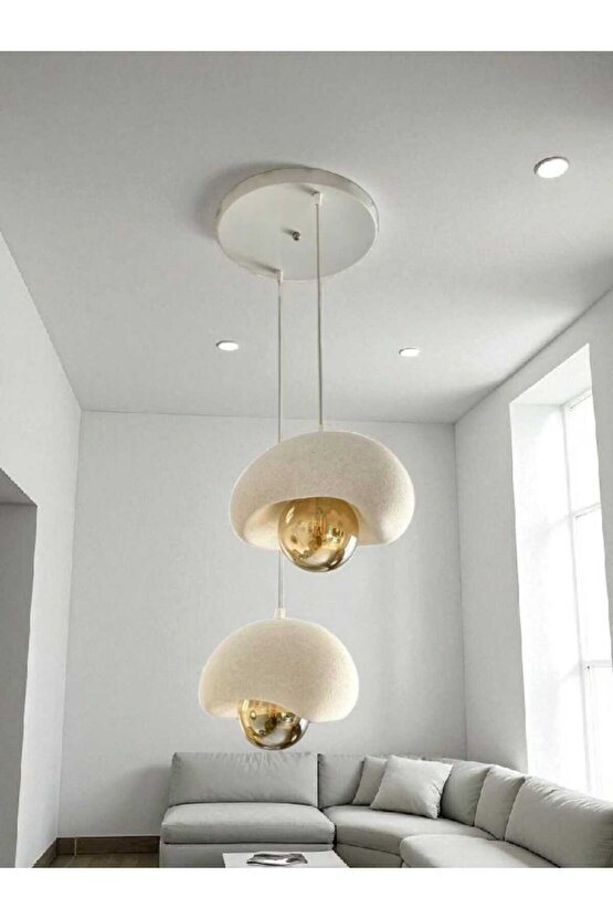 Beyaz Modern Dekoratif BOHEM ve RUSTİK 2li Beton Görünüm Sarkıt Avize (Rustik Ampul Hediyedir)