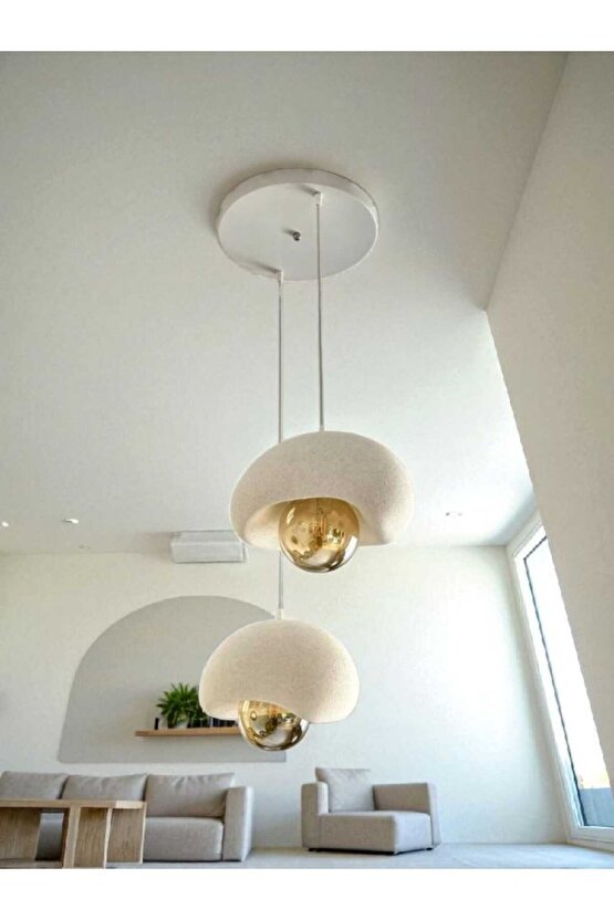 Beyaz Modern Dekoratif BOHEM ve RUSTİK 2li Beton Görünüm Sarkıt Avize (Rustik Ampul Hediyedir)