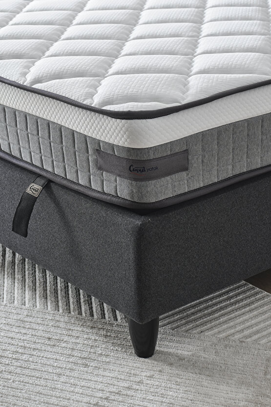 Gisele Modeli Full Ortopedik Çift Kişilik Pedli Yataklı Baza ve Başlık Takımı 3 lü Set