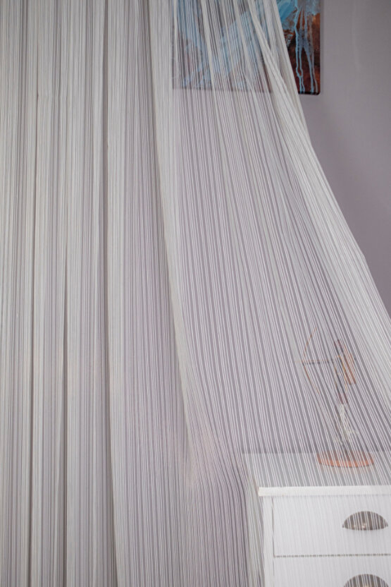 Brıllant Çizgili Tül Perde 13 Sık Pile Videolu (ORJİNAL CİZGİLİ TÜL KİRİŞMA YAPMAZ)