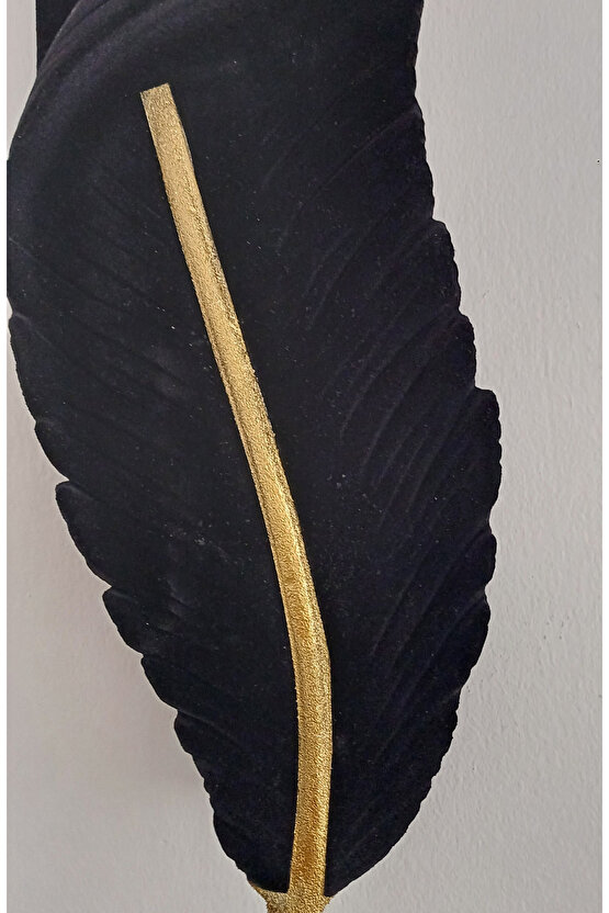 Tüy Aplik Ledli Pilli Kadife Kaplama Gold Detaylı Dekoratif Duvar Aydınlatma 60x16 cm
