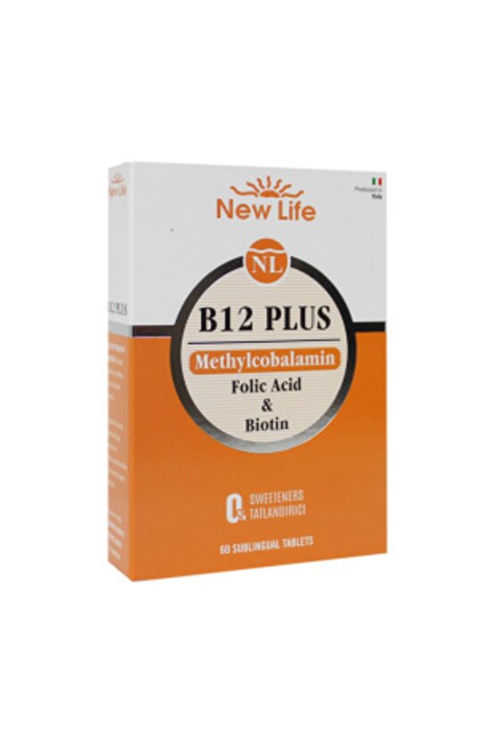 B12 Plus 60 Dilaltı Tablet - B12 Vitamini (Metilkobalamin) - Folik Asit - Biotin