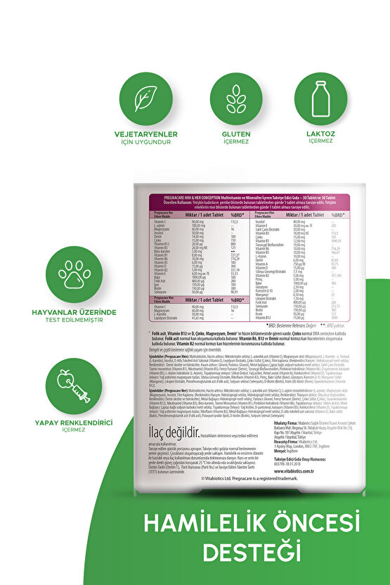 Folik Asit,Sibirya Ginsengi,Demir,Magnezyum İçeren Hamilelik Öncesi Kadın ve Erkek Destek Vitamini